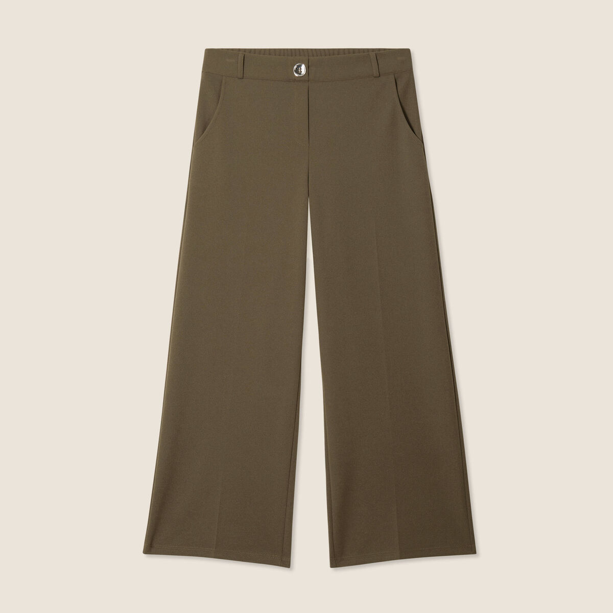 Pantalon large pinces vert kaki femme