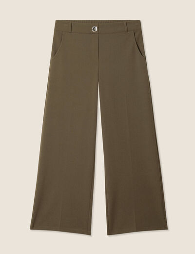 Pantalon large pinces vert kaki femme