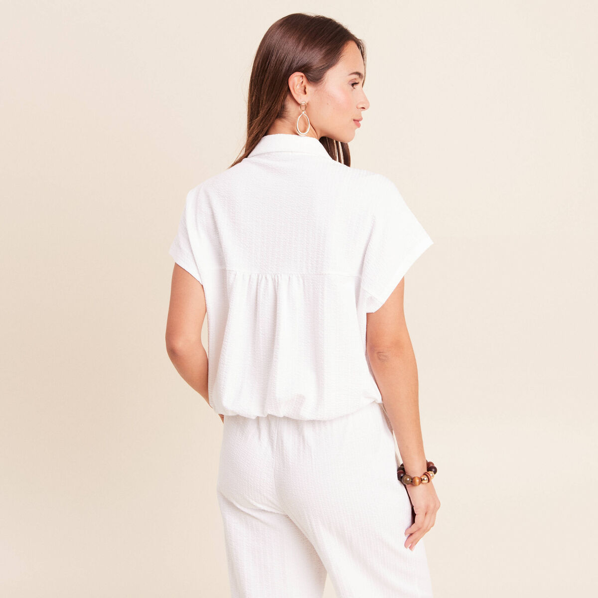 Blouse ample cropped col am&eacute;ricain blanc femme