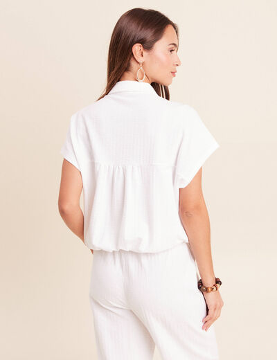 Blouse ample cropped col am&eacute;ricain blanc femme