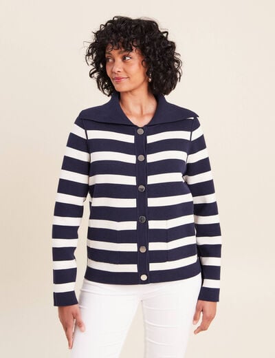 Veste r&eacute;versible en maille bleu femme