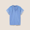 Blouse col tunisien manches courtes bleu ciel femme