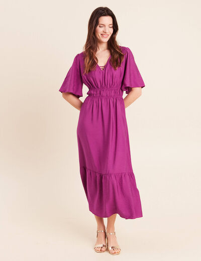 Robe &eacute;vas&eacute;e col v longueur genou violet clair femme
