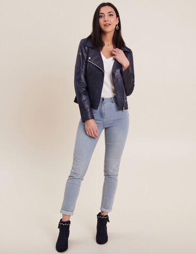 Veste esprit motard zippée bleu foncé femme