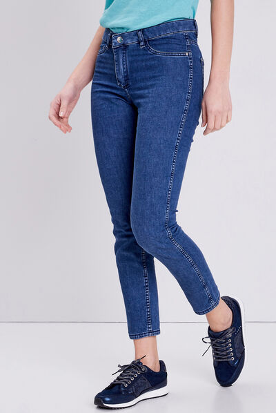 Jean ajusté réversible bleu femme