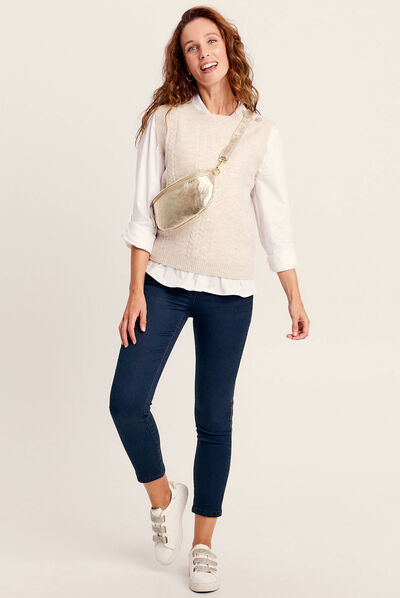 Pull sans manches beige femme