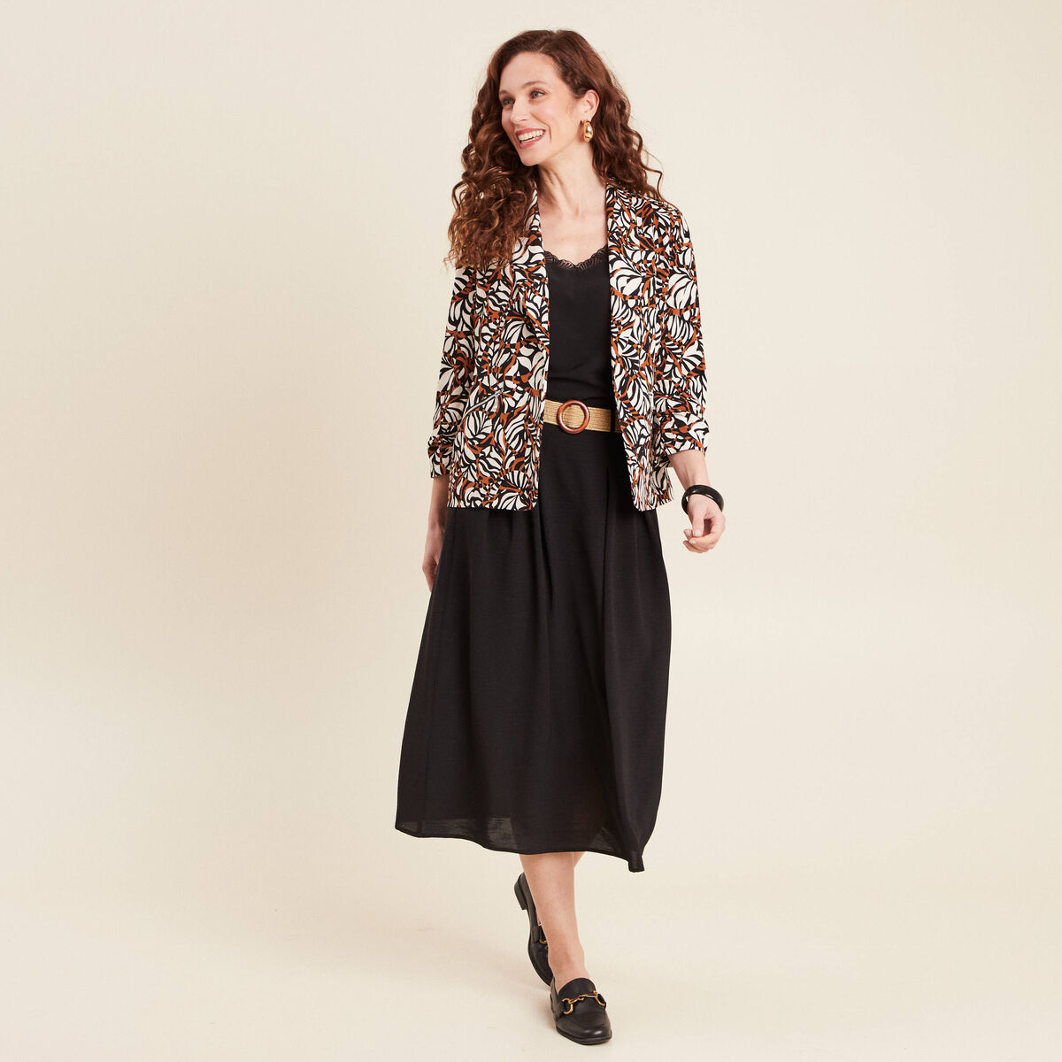 Veste tailleur col ch&acirc;le marron femme