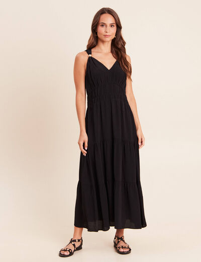 Robe longue &eacute;vas&eacute;e sans manches noir femme