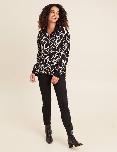 Chemise ample mi-longue manches longues noir femme