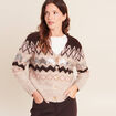 Cardigan jacquard col rond marron femme