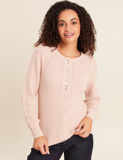 Pull col tunisien manches longues vieux rose femme
