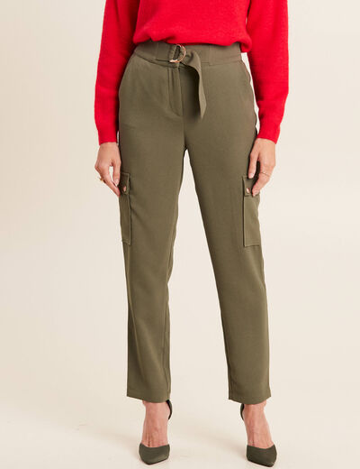 Pantalon chino poches rabats vert kaki femme