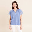 Blouse col tunisien manches courtes bleu ciel femme