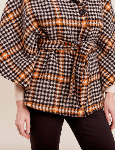 Poncho ceinturé boutonné noir femme