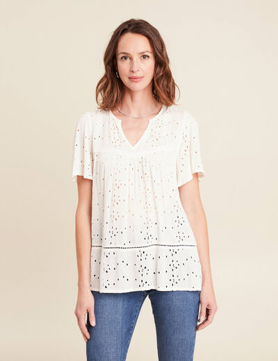 Blouse ample manches courtes ecru femme