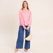 Chemise ample col v manches longues rose femme