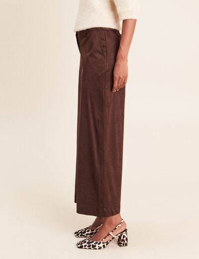 Pantalon large 7/8&egrave;me aspect daim marron fonc&eacute; femme
