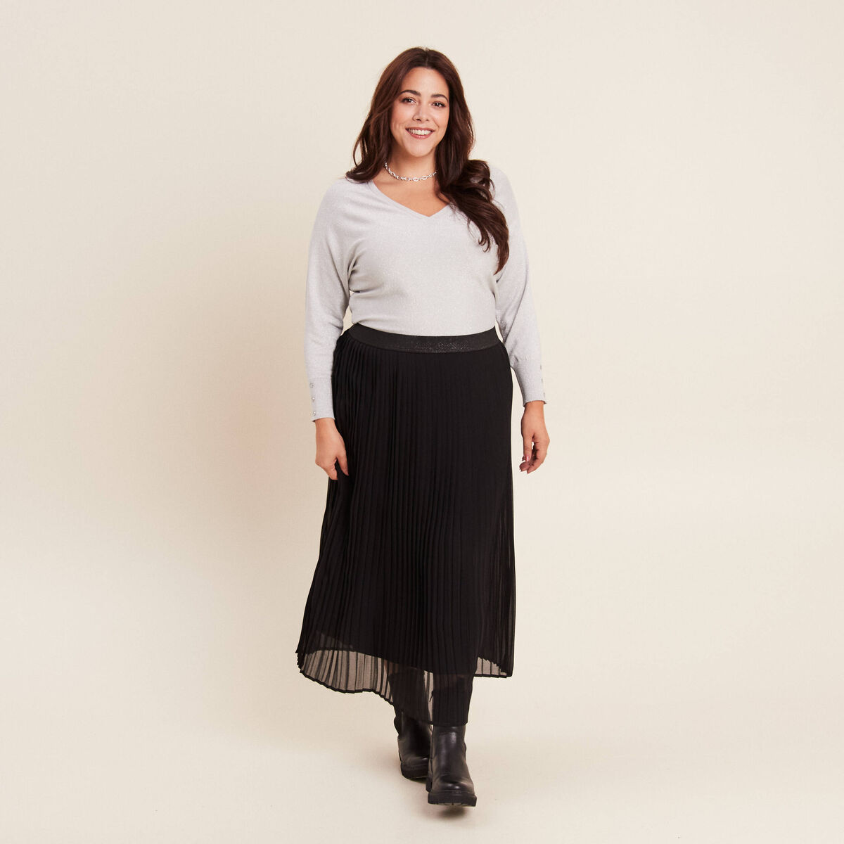 Pull manches longues couleur argent femme