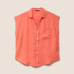 Chemise ample manches courtes aspect lin orange fluo femme