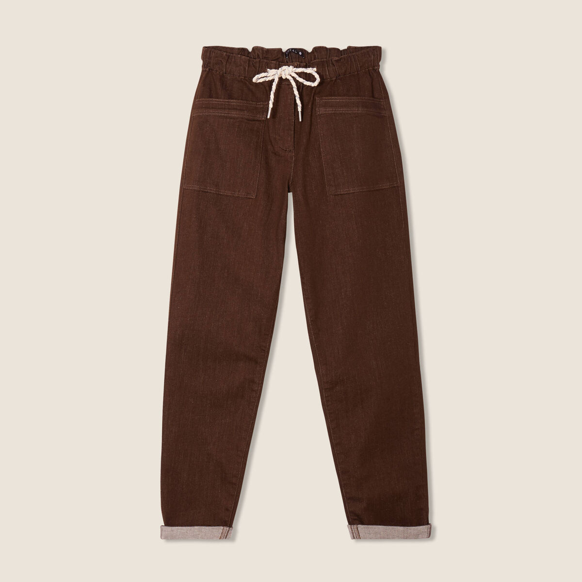 Jean large à coulisse marron foncé femme