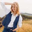 Gilet barman sans manches jean denim double stone femme