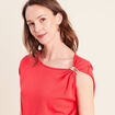 Pull sans manches col rond rouge femme