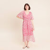 Robe longue &eacute;vas&eacute;e col v manches coudes rose femme