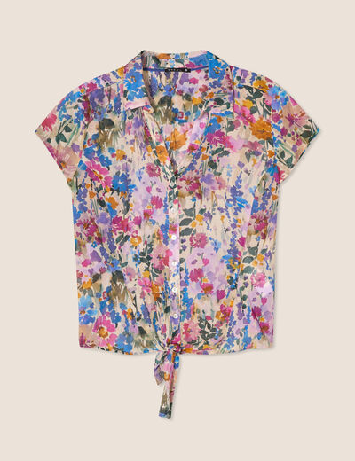 Chemise manches courtes nouée violet femme