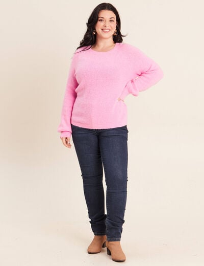 Pull col rond manches longues rose femme
