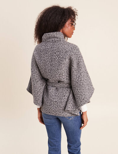 Poncho ceintur&eacute; gris clair femme