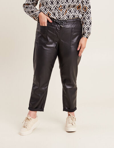 Pantalon paperbag simili cuir noir femme