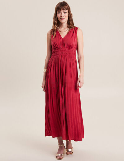 Robe longue empire satin bordeaux femme