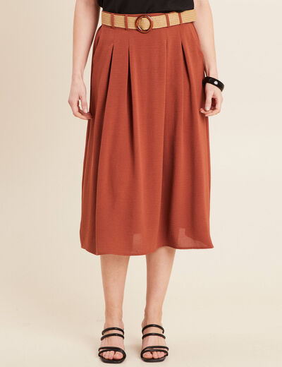 Jupe longue évasée ceinturée marron foncé femme