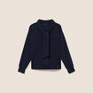 Pull col ch&acirc;le manches longues bleu marine femme
