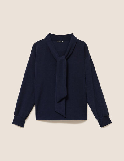 Pull col ch&acirc;le manches longues bleu marine femme