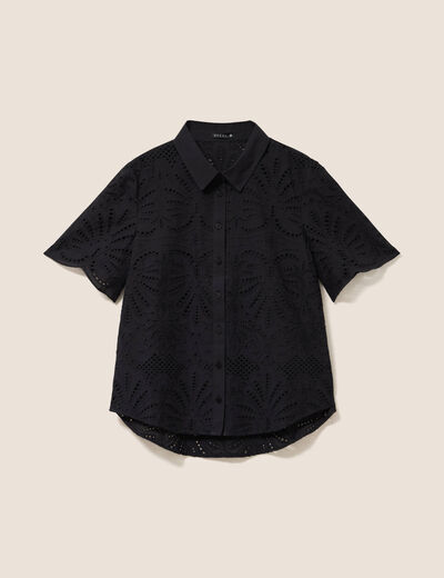 Chemise manches courtes brod&eacute;e noir femme