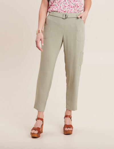 Pantalon flou ceinturé vert clair femme