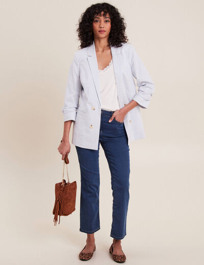 Jean droit taille haute 7/8ème denim double stone femme