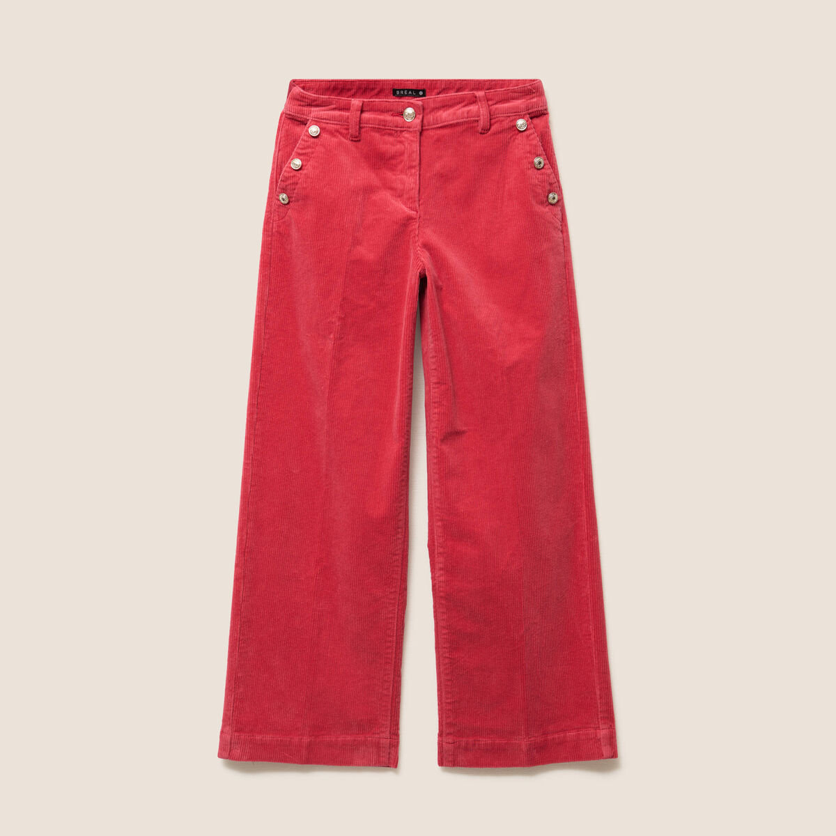 Pantalon large velours c&ocirc;tel&eacute; rouge femme