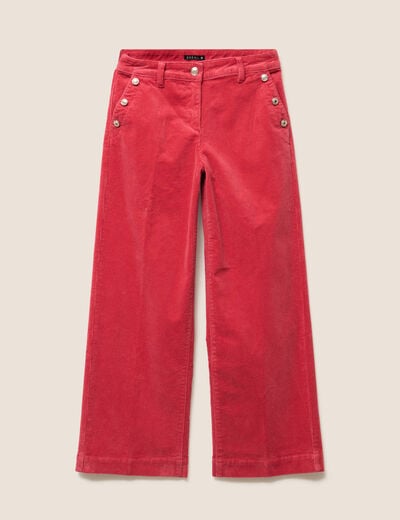 Pantalon large velours c&ocirc;tel&eacute; rouge femme