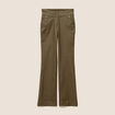 Pantalon bootcut enduit taille haute vert kaki femme