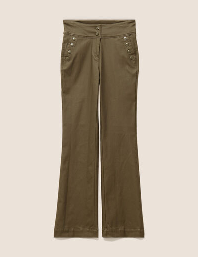 Pantalon bootcut enduit taille haute vert kaki femme