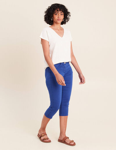 Blouse col v manches courtes ecru femme