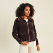 Blouson droit velours manches longues marron fonc&eacute; femme