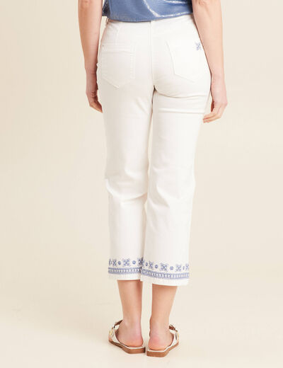 Jean droit brodé blanc femme