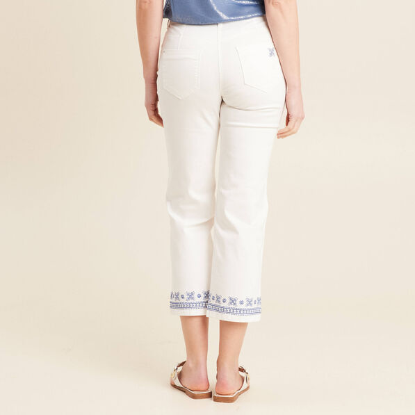 Jean droit brodé blanc femme