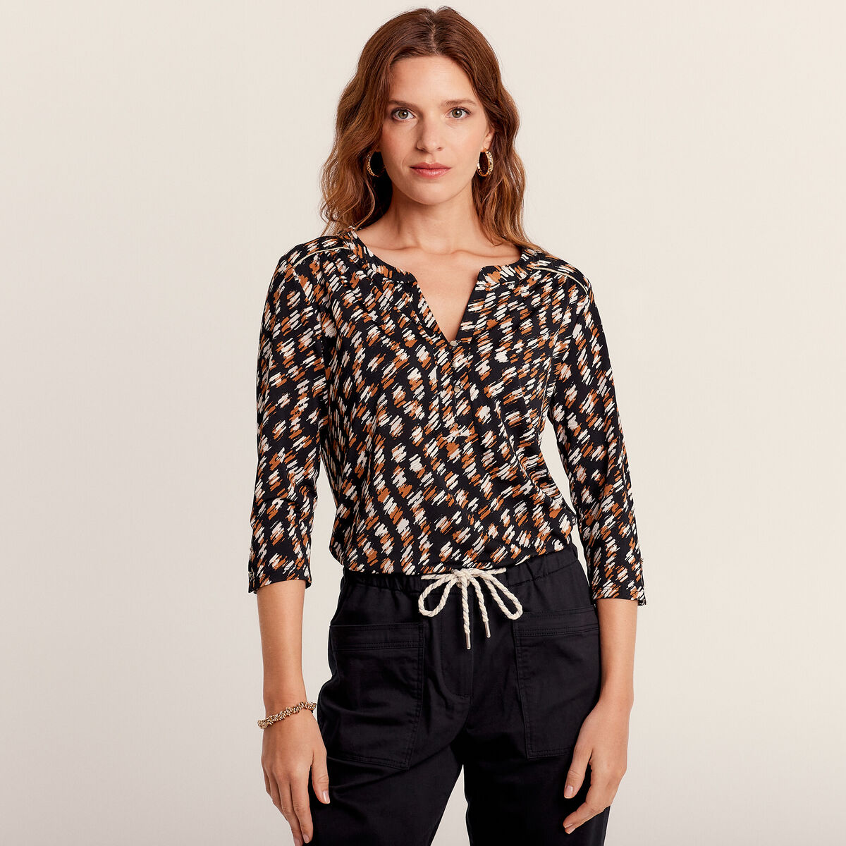 T-shirt manches 3/4 noir femme
