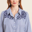 Chemise manches longues brod&eacute;e bleu femme