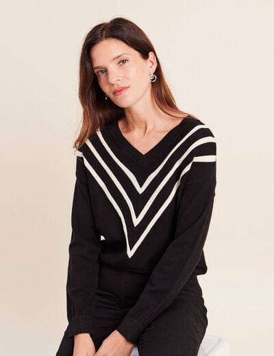 Pull col v noir femme