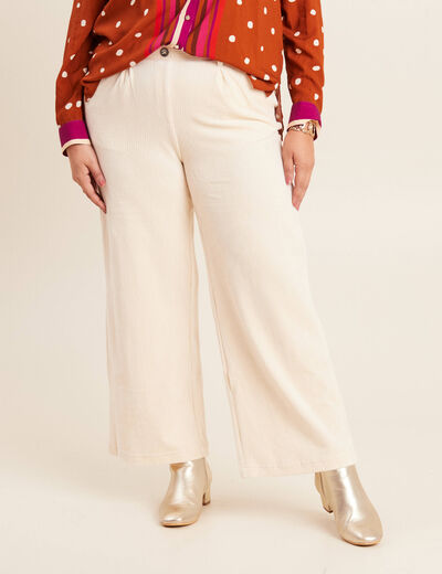 Pantalon large velours ivoire femme